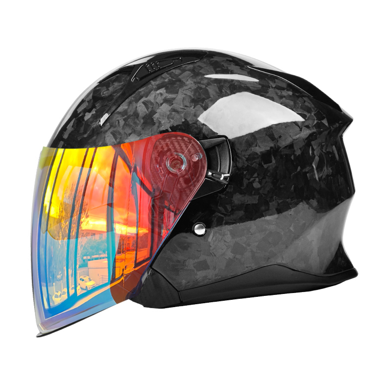 OF811 Casco de motocicleta de cara abierta de fibra de carbono Casco con doble visera certificado por DOT