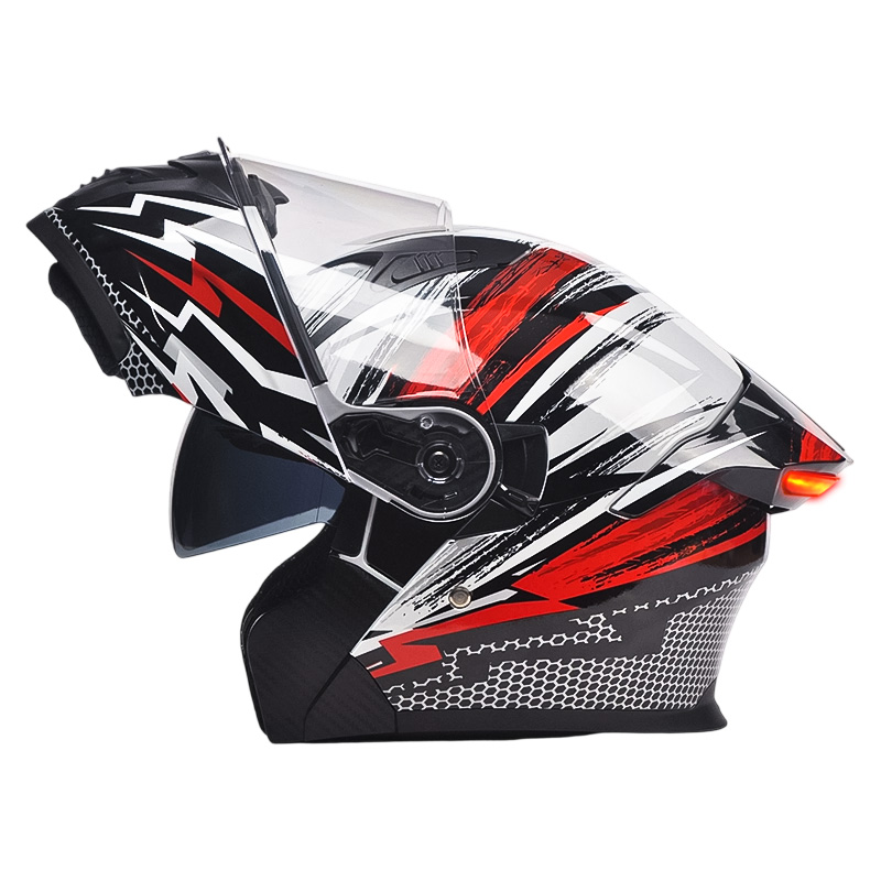Casco de motocicleta con luz trasera de seguridad LED K9, casco abatible certificado por DOT
