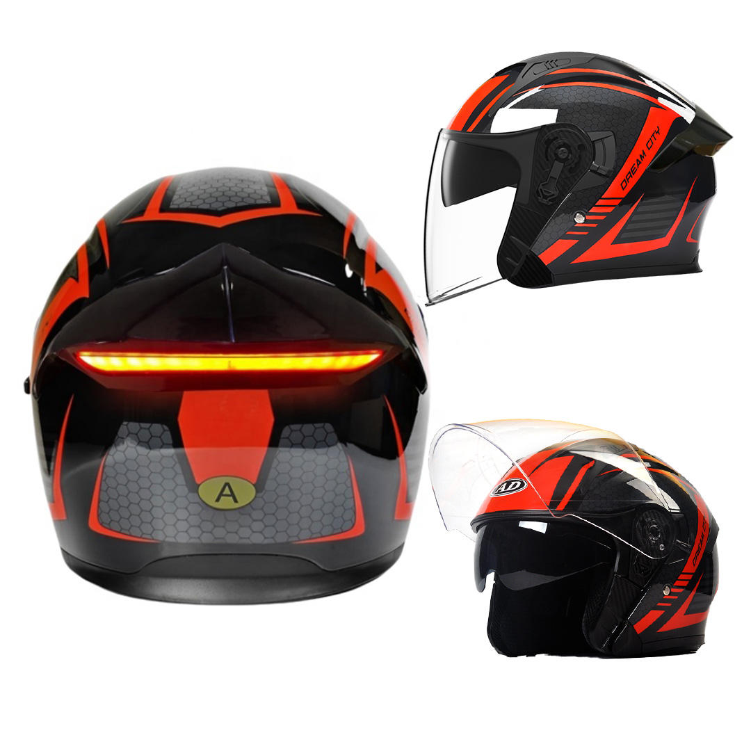 Casco de motocicleta con luz trasera de seguridad LED K5, casco abierto con certificación DOT